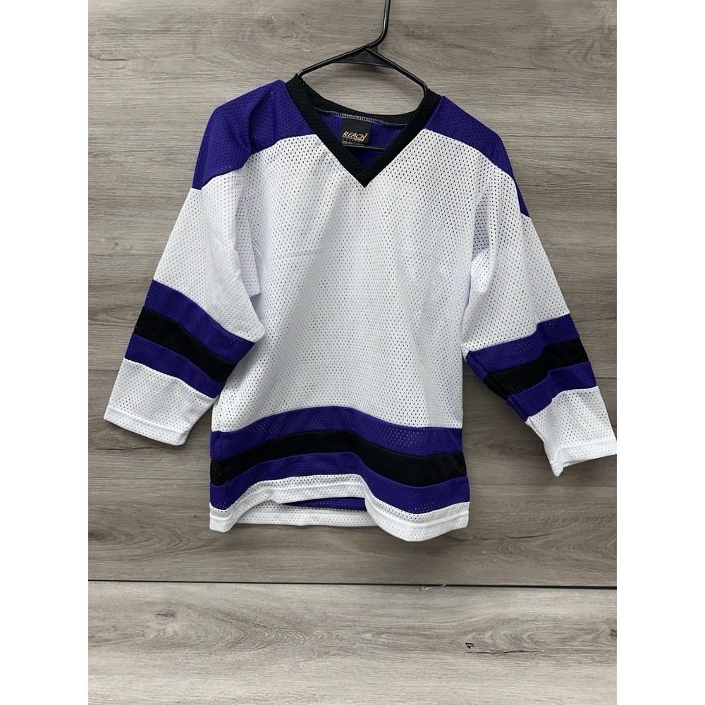 Vintage 90s Reach Deadstock Sports Blank Practice Hockey Jersey White Purple